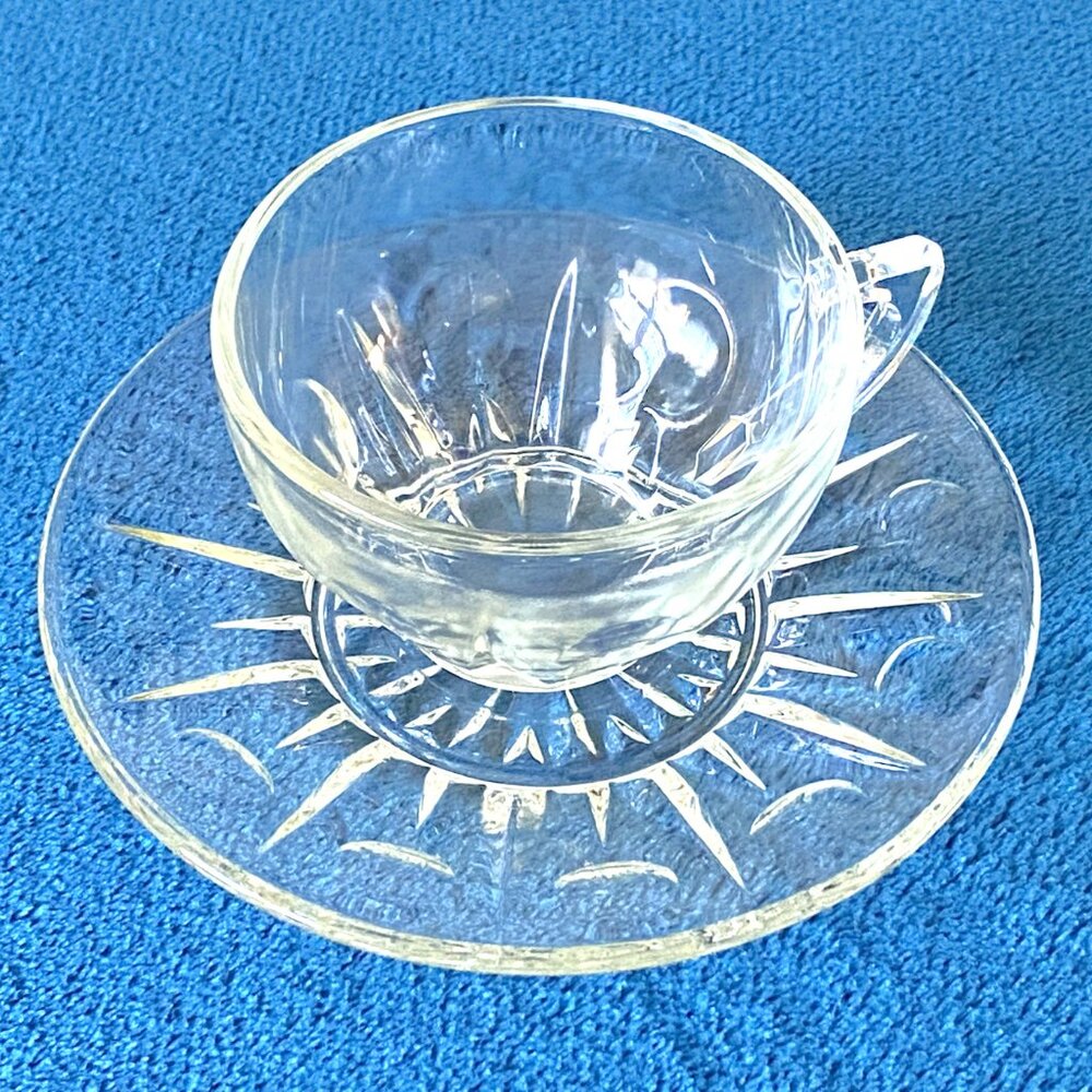 Vintage Princess House Set of Four Glass Coffee Tea Cups and Saucers Regency Pat
